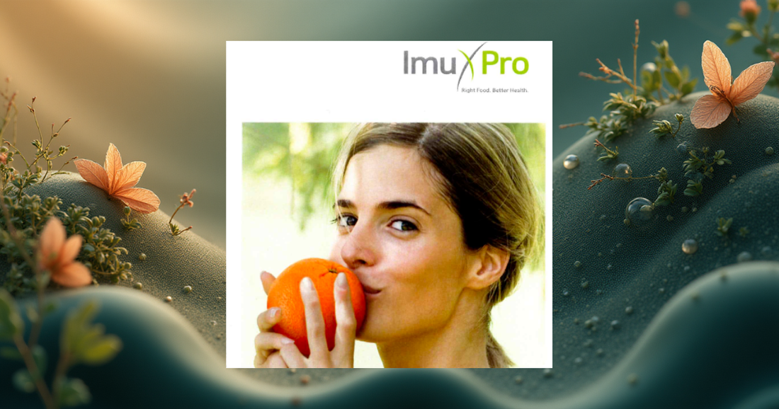 ImuPro-testet och matreaktioner – illustration av naturliga livsmedel som symboliserar immunförsvar, IgG-reaktioner och funktionell hälsa.