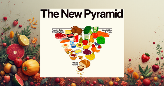Näringstät hel mat på köksbord med grönsaker, ägg, fisk och naturliga fetter i dagsljus enligt den nya Amerikanska matpyramiden 2026 med real food hel mat