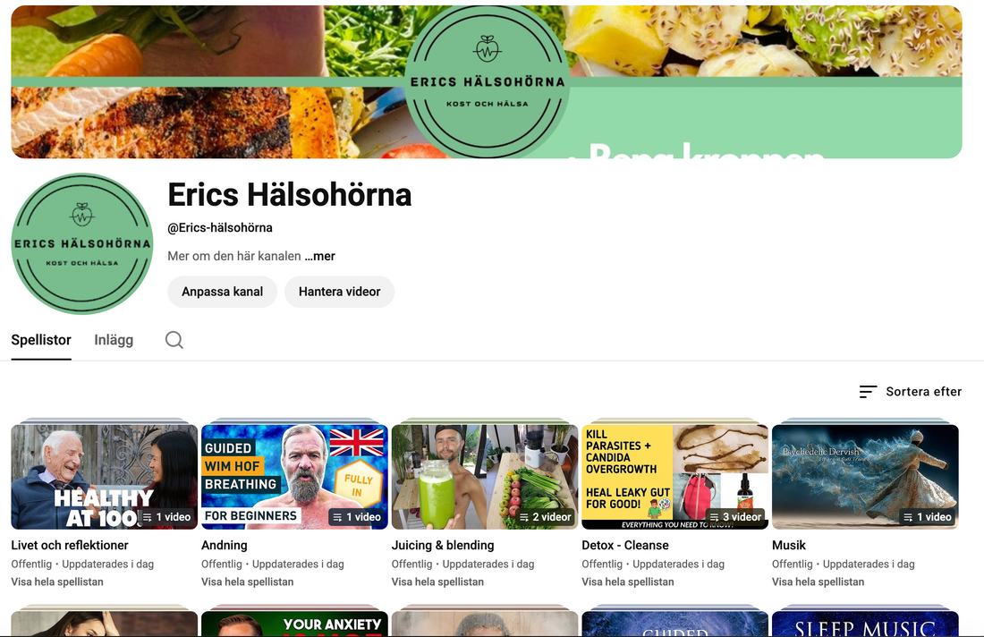 Youtube kanalen med spellistor för hälsa