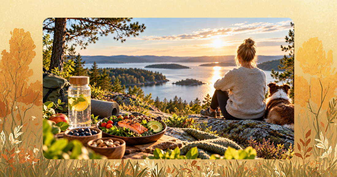 Hälsosam livsstil med rörelse, natur, näring och återhämtning för en kropp i balans