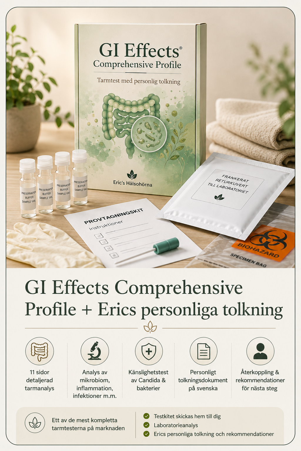 GI Effects tarmanalys med personlig tolkning – avföringstest för IBS, dysbios och tarmhälsa | Erics Hälsohörna