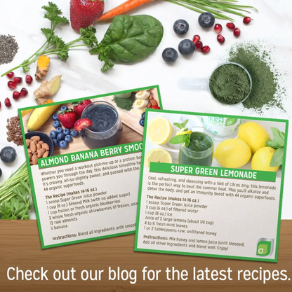 Superfoods och greens med adaptogener, medicinalsvampar, bär, antioxidanter och ekologiska växter